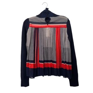 SACAI Turtleneck Wool Knit/Pleated Silk Blouse Sz‎ 4